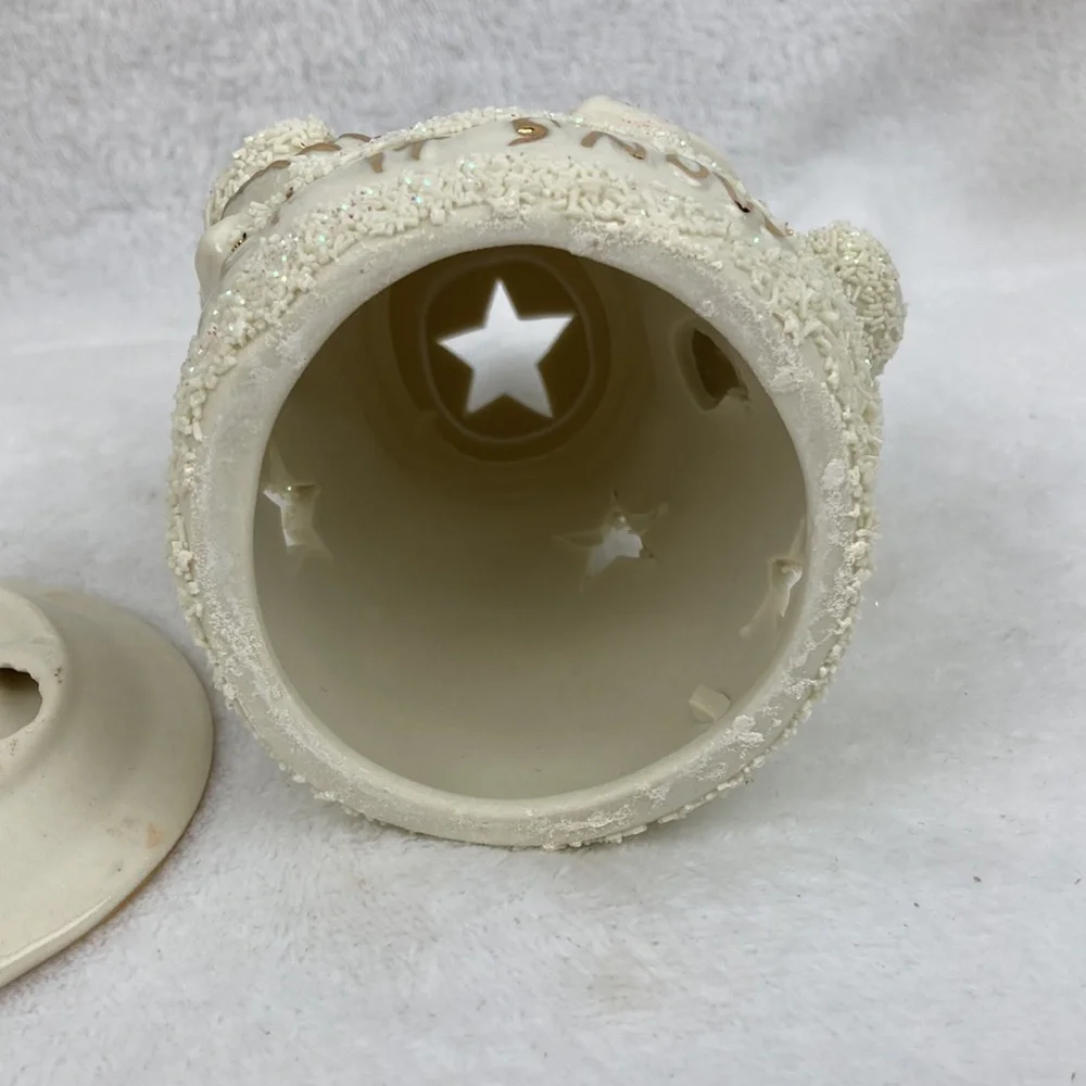 Christmas Let It Snow Ceramic Snowman Tea Light Holder with Plate NIB